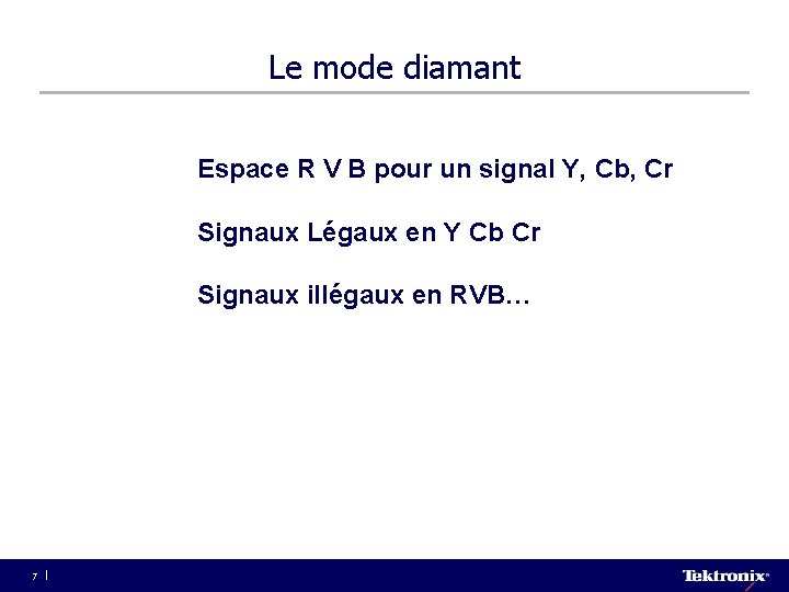 Le mode diamant Espace R V B pour un signal Y, Cb, Cr Signaux