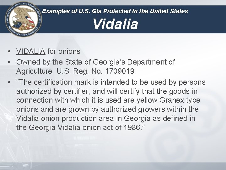 Examples of U. S. GIs Protected In the United States Vidalia • VIDALIA for