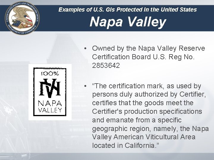 Examples of U. S. GIs Protected In the United States Napa Valley • Owned