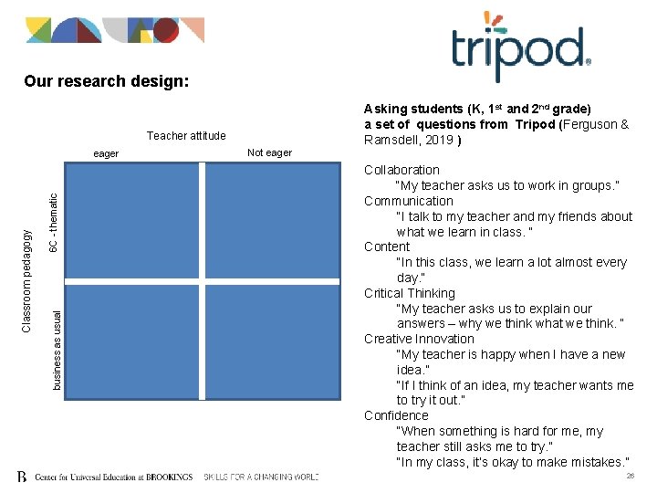 Our research design: Asking students (K, 1 st and 2 nd grade) a set