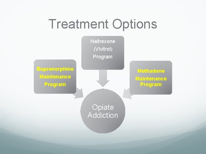 Treatment Options Naltrexone (Vivitrol) Program Buprenorphine Methadone Maintenance Program Opiate Addiction 