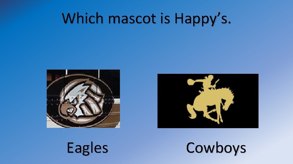 Which mascot is Happy’s. Eagles Cowboys 