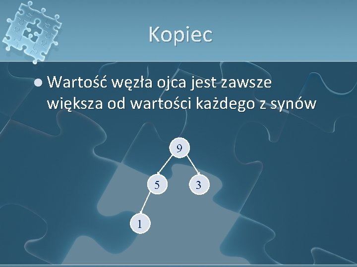 Kopiec l Wartość węzła ojca jest zawsze większa od wartości każdego z synów 9