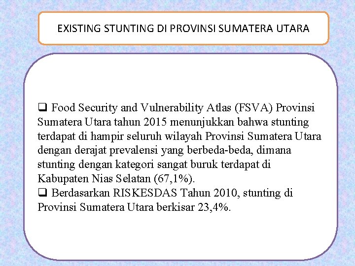 EXISTING STUNTING DI PROVINSI SUMATERA UTARA q Food Security and Vulnerability Atlas (FSVA) Provinsi