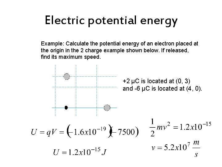 Electric potential energy Example: Calculate the potential energy of an electron placed at the