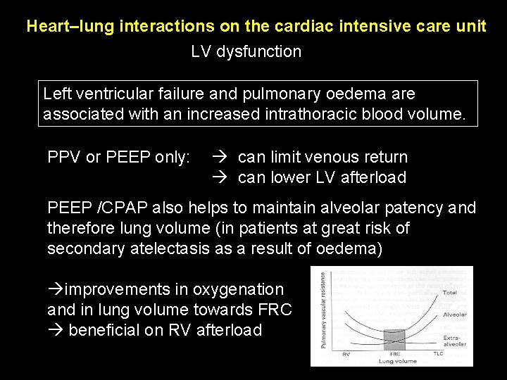 Heart–lung interactions on the cardiac intensive care unit LV dysfunction Left ventricular failure and