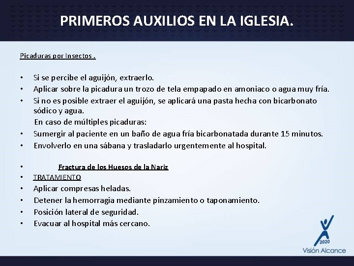 PRIMEROS AUXILIOS EN LA IGLESIA. Picaduras por Insectos. Si se percibe el aguijón, extraerlo.