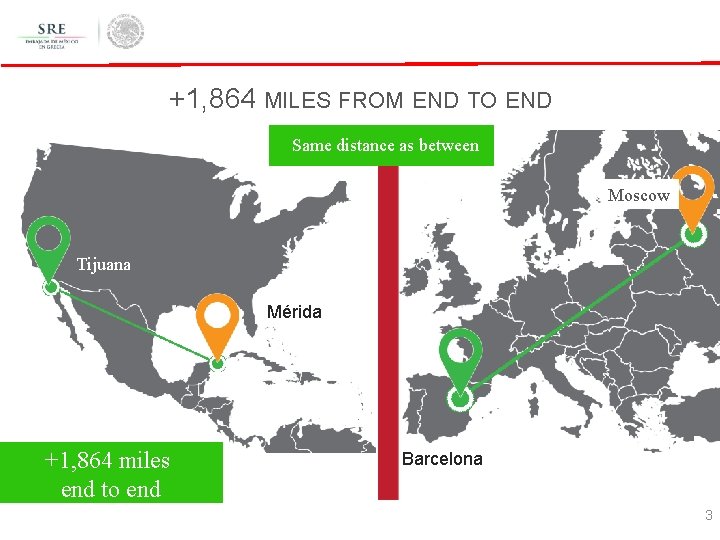 +1, 864 MILES FROM END TO END Same distance as between Moscow Tijuana Mérida