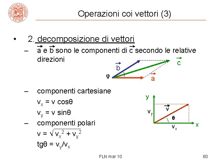 Operazioni coi vettori (3) • 2. decomposizione di vettori – a e b sono