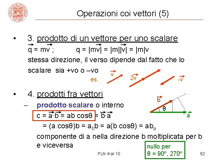 Operazioni coi vettori (5) • 3. prodotto di un vettore per uno scalare q