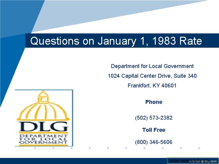 Questions on January 1, 1983 Rate Department for Local Government 1024 Capital Center Drive,
