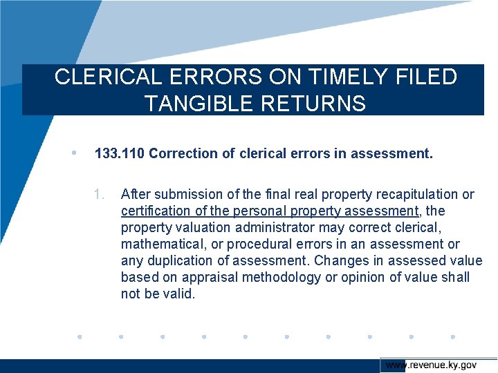 CLERICAL ERRORS ON TIMELY FILED TANGIBLE RETURNS • 133. 110 Correction of clerical errors