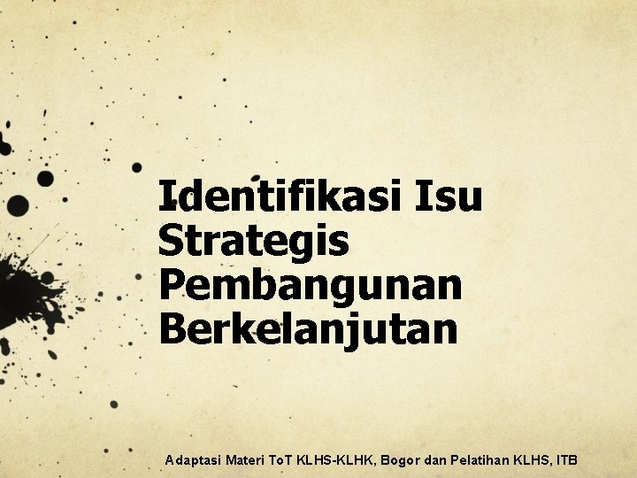 Identifikasi Isu Strategis Pembangunan Berkelanjutan Adaptasi Materi To. T KLHS-KLHK, Bogor dan Pelatihan KLHS,