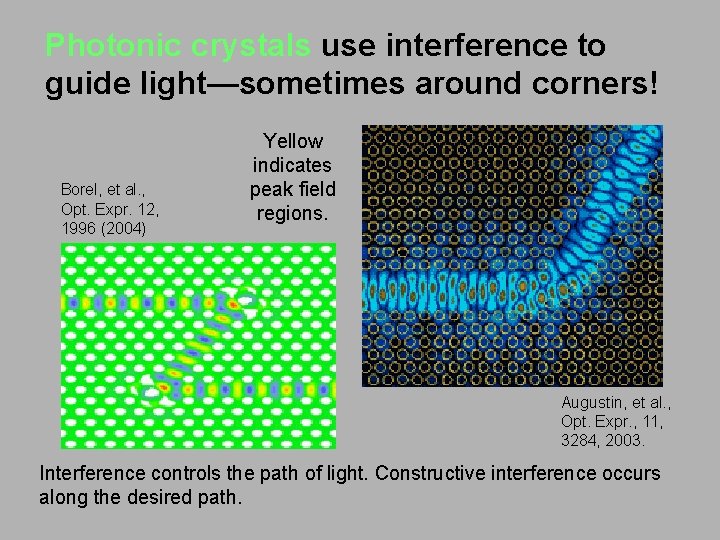 Photonic crystals use interference to guide light—sometimes around corners! Borel, et al. , Opt.