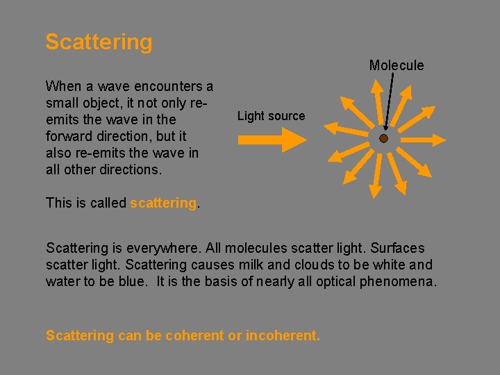 Scattering Molecule When a wave encounters a small object, it not only reemits the