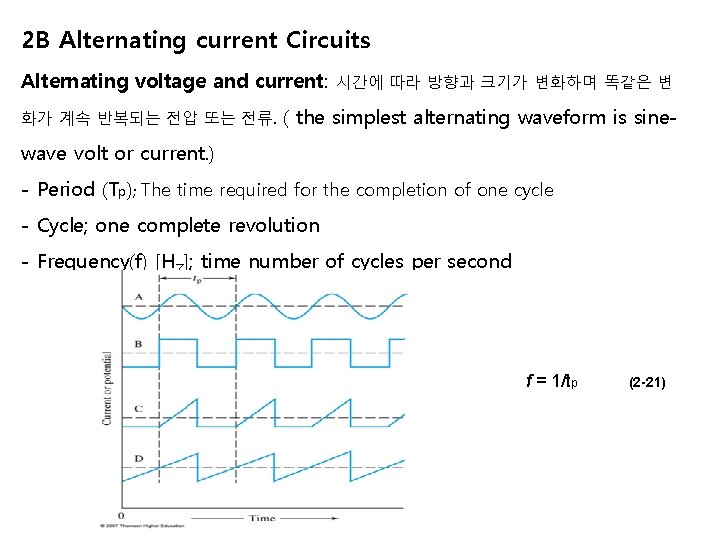 2 B Alternating current Circuits Alternating voltage and current: 화가 계속 반복되는 전압 또는