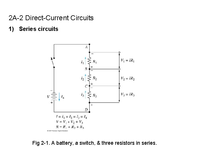 2 A-2 Direct-Current Circuits 1) Series circuits Fig 2 -1. A battery, a switch,