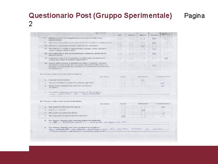 Questionario Post (Gruppo Sperimentale) Pagina 2 La valutazione della partecipazione al gioco play to