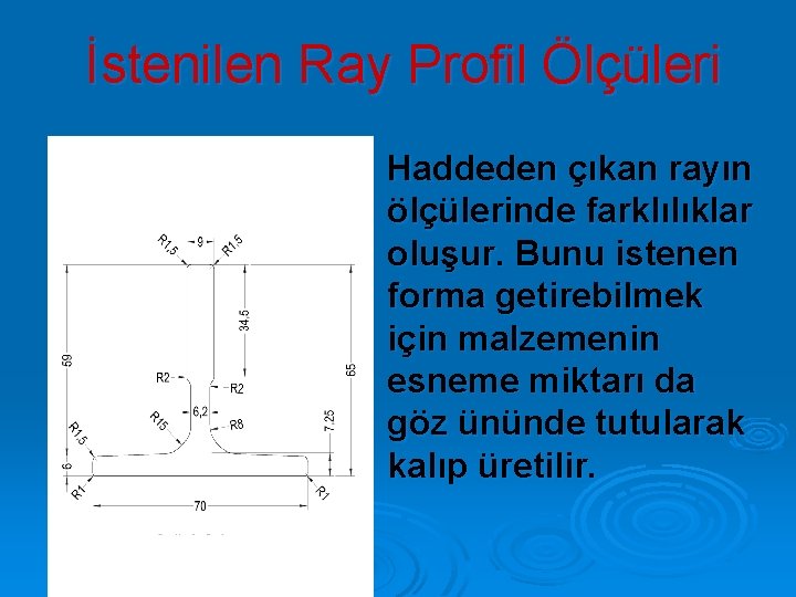 İstenilen Ray Profil Ölçüleri Haddeden çıkan rayın ölçülerinde farklılıklar oluşur. Bunu istenen forma getirebilmek