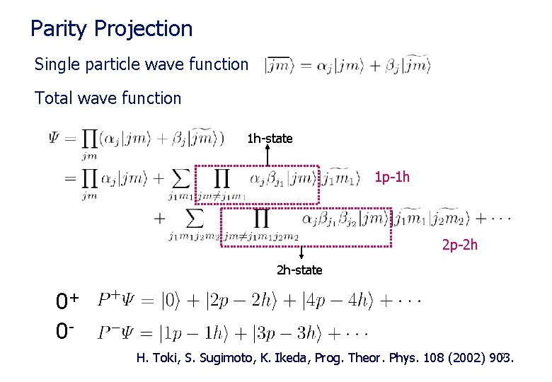 Parity Projection Single particle wave function Total wave function 1 h-state 1 p-1 h