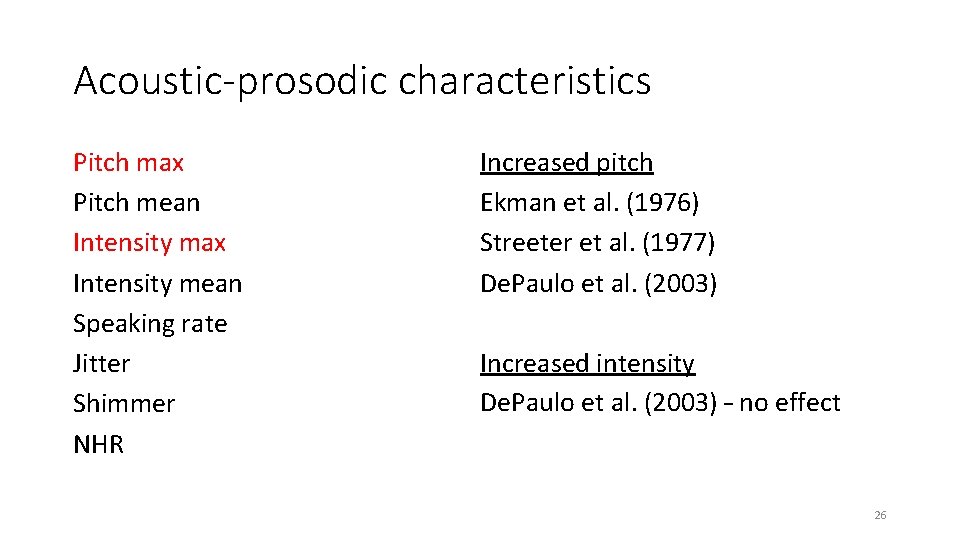 Acoustic-prosodic characteristics Pitch max Pitch mean Intensity max Intensity mean Speaking rate Jitter Shimmer