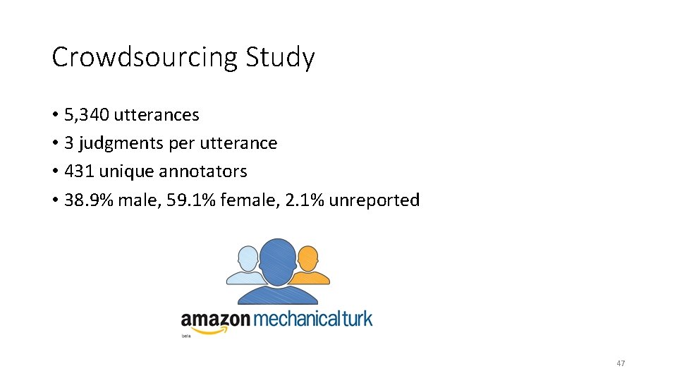 Crowdsourcing Study • 5, 340 utterances • 3 judgments per utterance • 431 unique