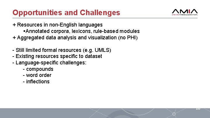 Opportunities and Challenges + Resources in non-English languages §Annotated corpora, lexicons, rule-based modules +