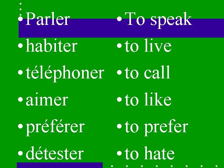  • Parler • habiter • téléphoner • aimer • préférer • détester •