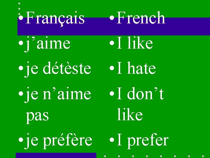  • Français • j’aime • je détèste • je n’aime pas • je
