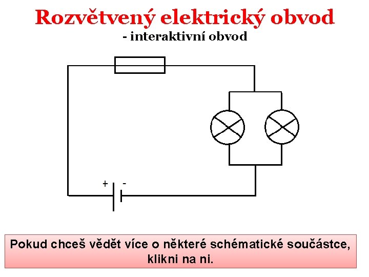 Rozvětvený elektrický obvod - interaktivní obvod Pokud chceš vědět více o některé schématické součástce,