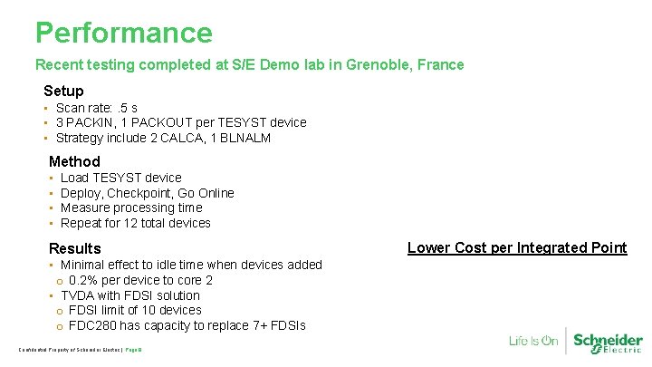 Performance Recent testing completed at S/E Demo lab in Grenoble, France Setup • Scan