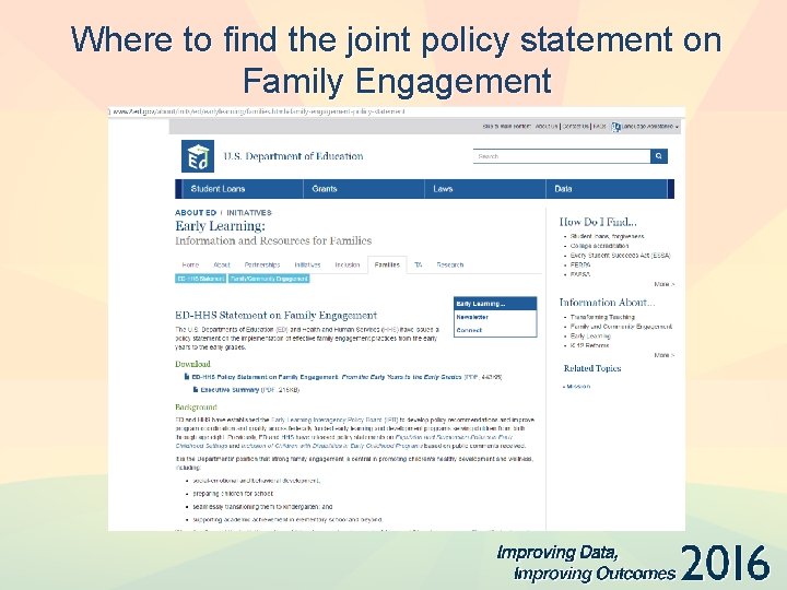 Where to find the joint policy statement on Family Engagement 