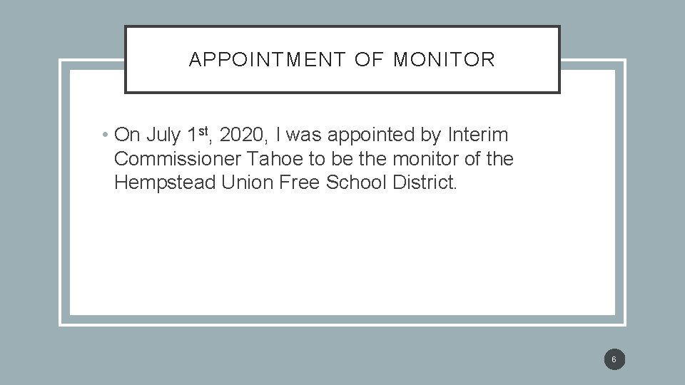 APPOINTMENT OF MONITOR • On July 1 st, 2020, I was appointed by Interim