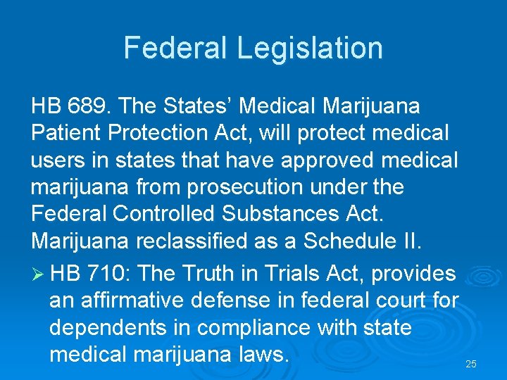 Federal Legislation HB 689. The States’ Medical Marijuana Patient Protection Act, will protect medical