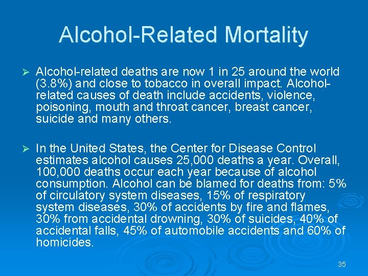 Alcohol-Related Mortality Ø Alcohol-related deaths are now 1 in 25 around the world (3.