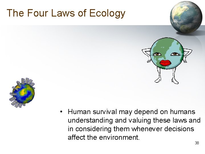 The Four Laws of Ecology • Human survival may depend on humans understanding and
