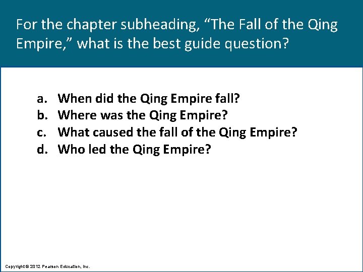 For the chapter subheading, “The Fall of the Qing Empire, ” what is the