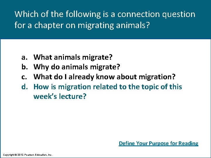 Which of the following is a connection question for a chapter on migrating animals?