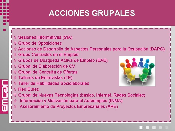 ACCIONES GRUPALES Sesiones Informativas (SIA) Grupo de Oposiciones Acciones de Desarrollo de Aspectos Personales