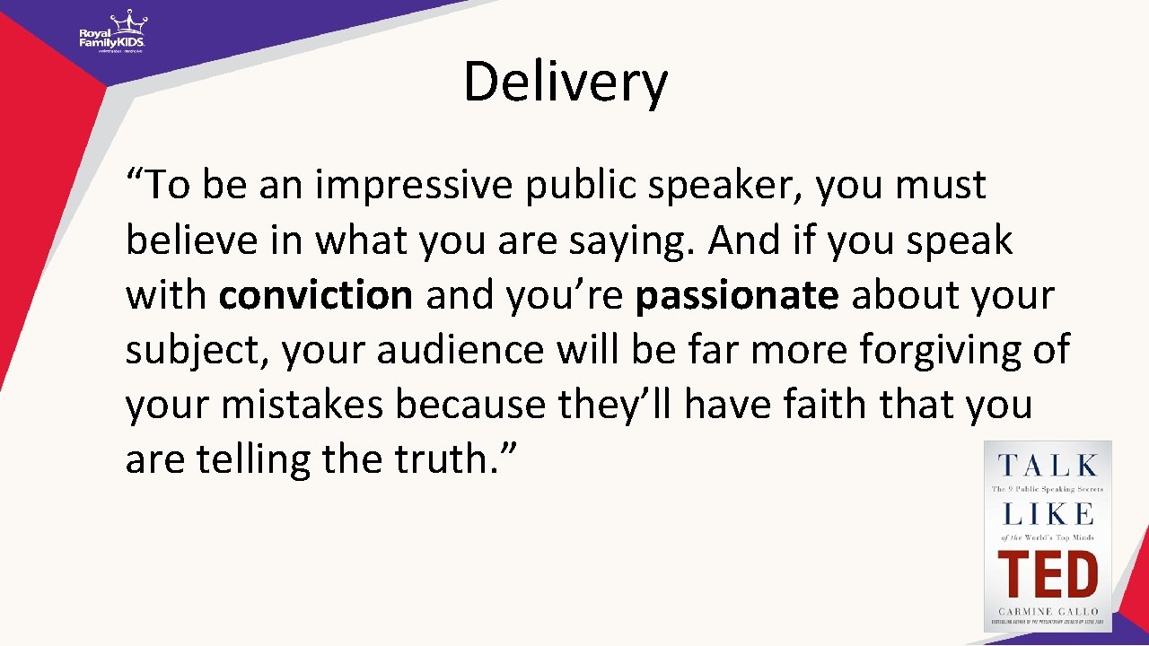 Delivery “To be an impressive public speaker, you must believe in what you are