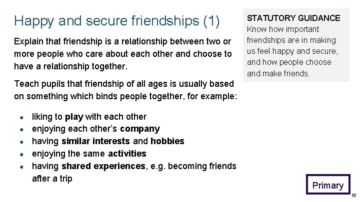 Happy and secure friendships (1) Explain that friendship is a relationship between two or