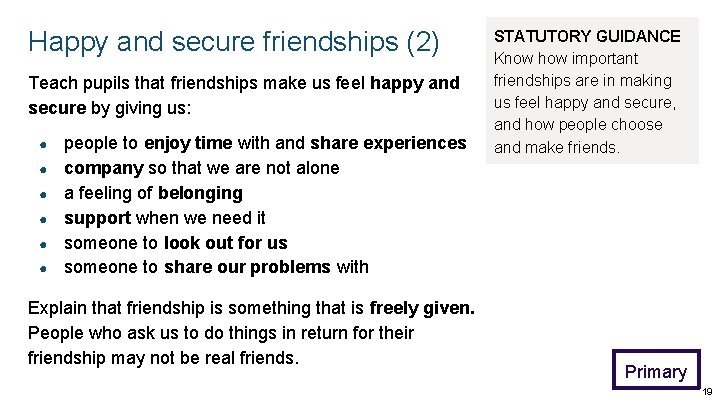 Happy and secure friendships (2) Teach pupils that friendships make us feel happy and