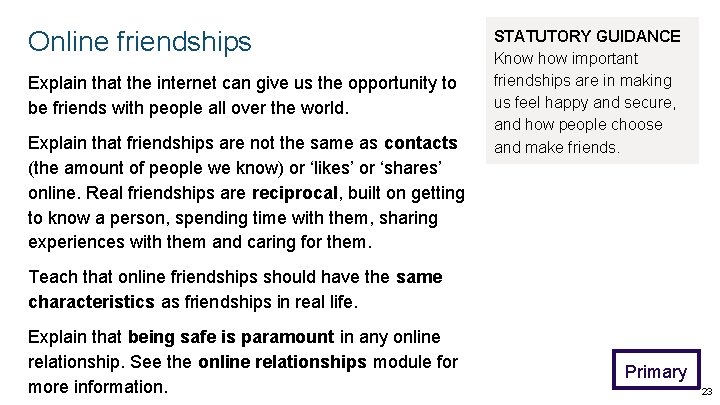 Online friendships Explain that the internet can give us the opportunity to be friends