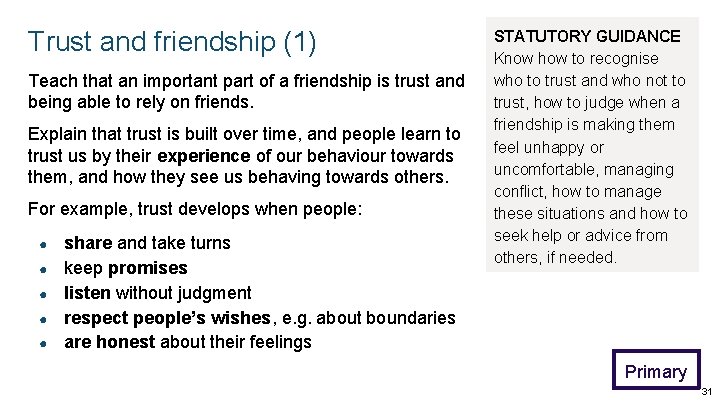 Trust and friendship (1) Teach that an important part of a friendship is trust
