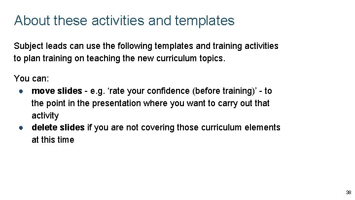 About these activities and templates Subject leads can use the following templates and training