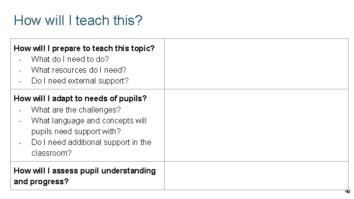 How will I teach this? How will I prepare to teach this topic? -