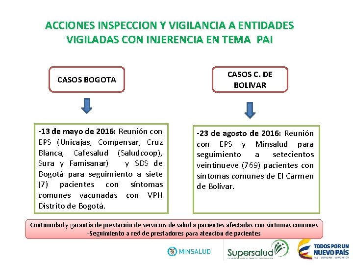 ACCIONES INSPECCION Y VIGILANCIA A ENTIDADES VIGILADAS CON INJERENCIA EN TEMA PAI CASOS BOGOTA