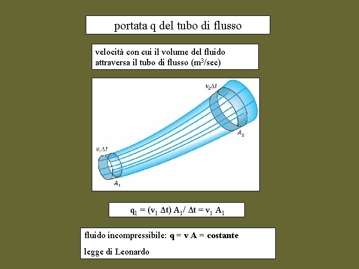 portata q del tubo di flusso velocità con cui il volume del fluido attraversa