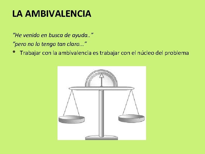 LA AMBIVALENCIA “He venido en busca de ayuda. . ” “pero no lo tengo