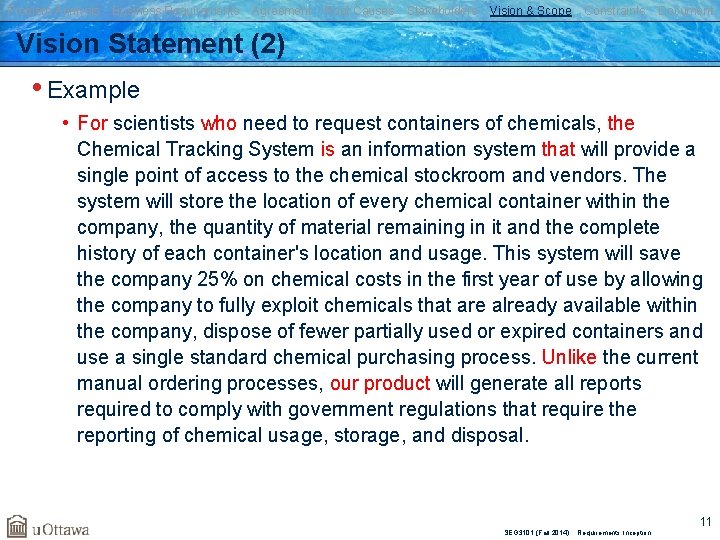 Problem Analysis Business Requirements Agreement Root Causes Stakeholders Vision & Scope Constraints Document Vision